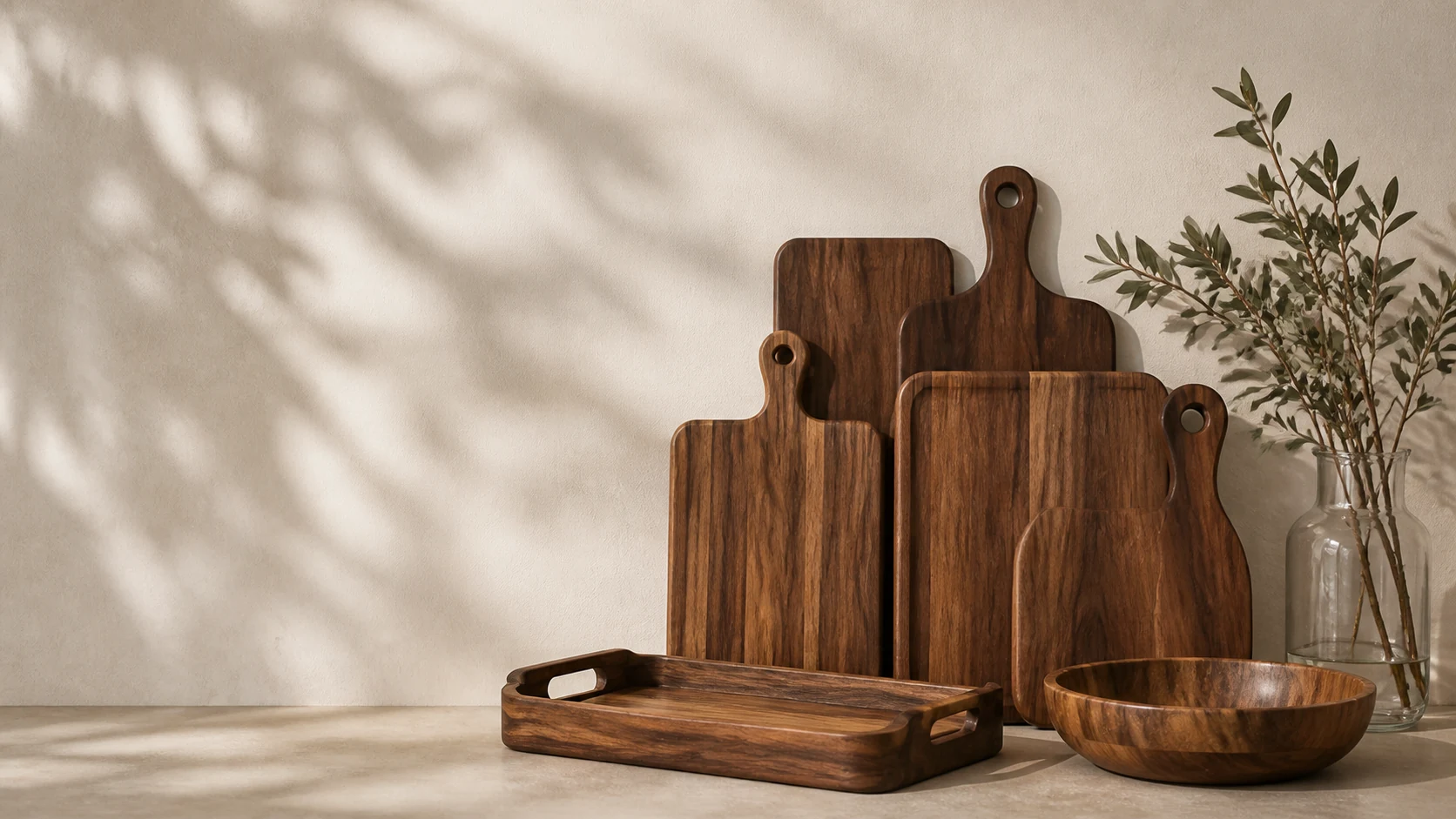 Editorial collection of premium walnut wooden kitchenware